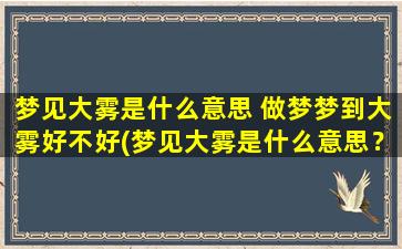 梦见大雾是什么意思 做梦梦到大雾好不好(梦见大雾是什么意思？梦中大雾有何预兆？这些解读可以告诉你！)